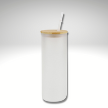 Load image into Gallery viewer, Frosted Glass Tumbler 25oz w/ Bamboo Lid Sublimation Blank