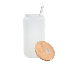 Load image into Gallery viewer, Frosted Glass Can 16oz w/ Bamboo Lid Sublimation Blank